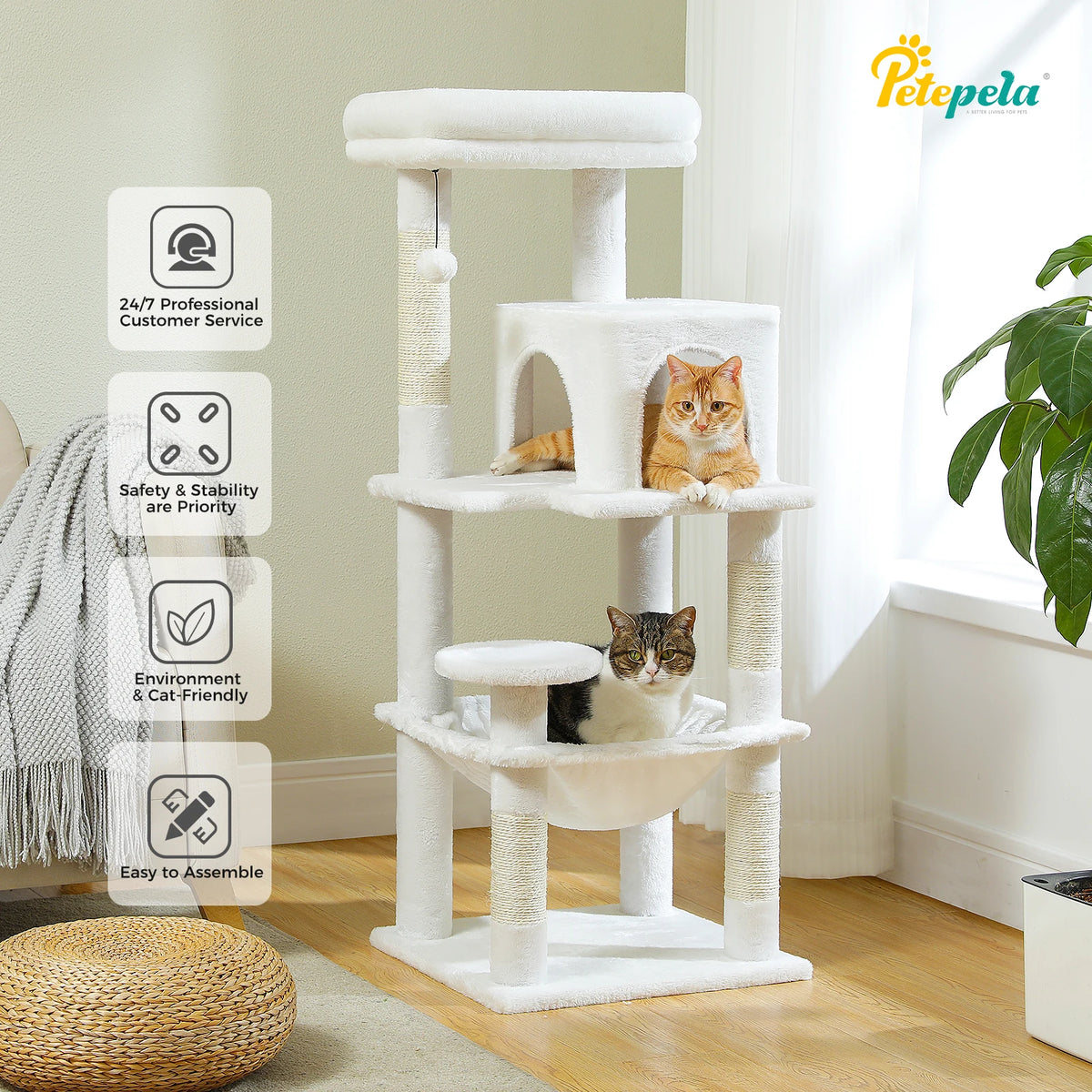 PETEPELA Indoor Cat Tree Tower With Hammock Condo And Perch