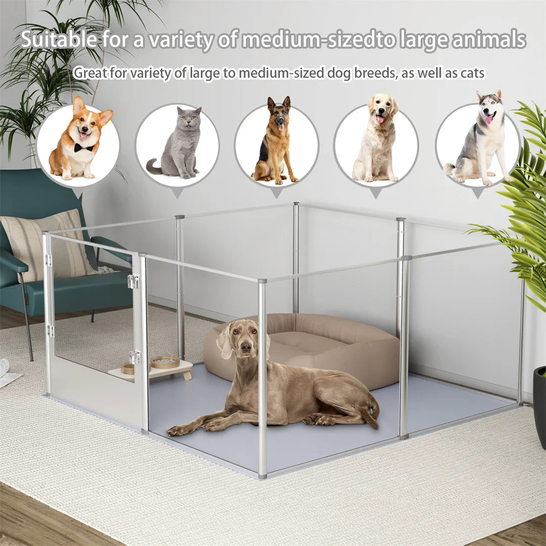 BINGOPAW Clear Acrylic Pet Playpen Whelping Pen Cage Waterproof Pad