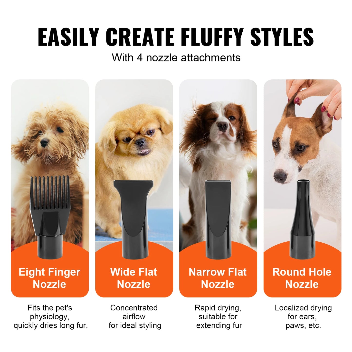 SucceBuy 2000W Dog Blow Dryer With Adjustable Speed Temperature And Nozzles