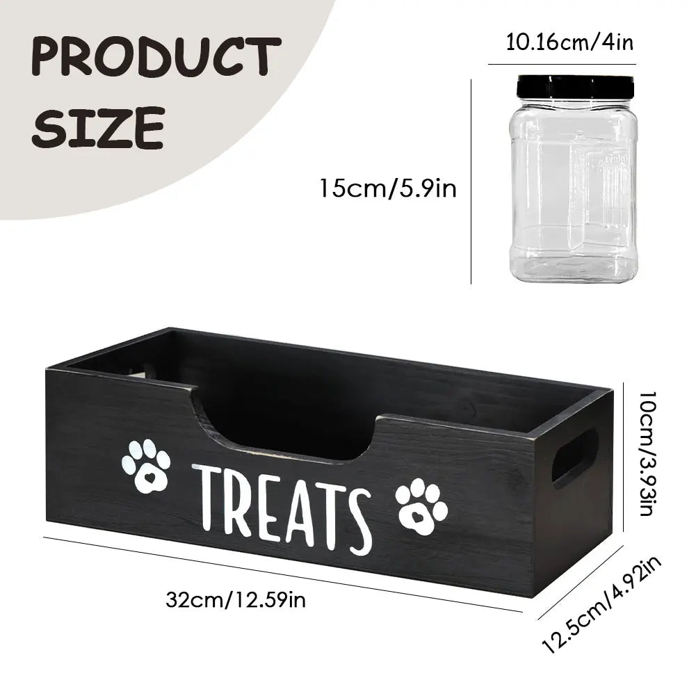 Wooden Dog Treat Container With 3 Plastic Jars Storage Organizer