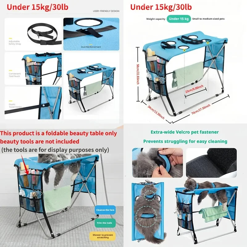 Foldable Pet Grooming Hammock With Stainless Steel Frame Stand