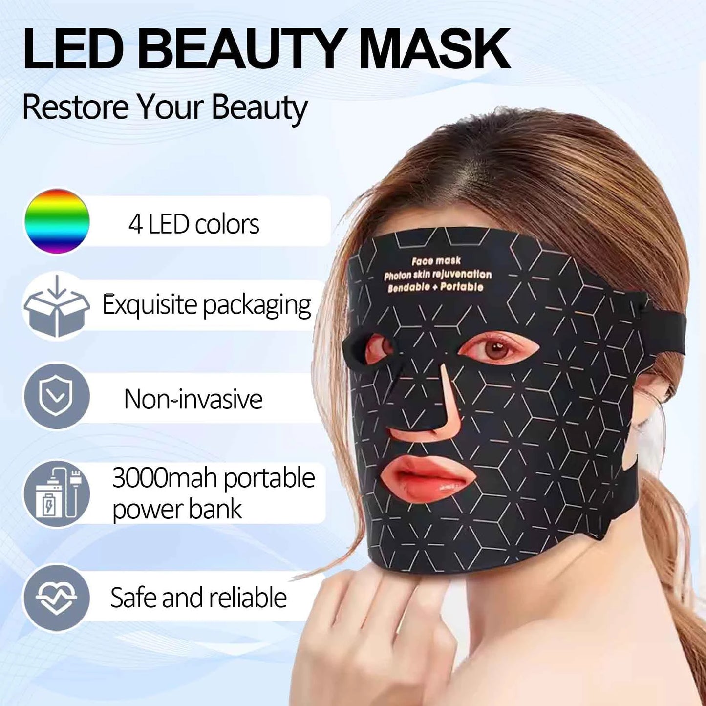 UBilli 4 Modes Portable Led Face Mask Red Light Therapy