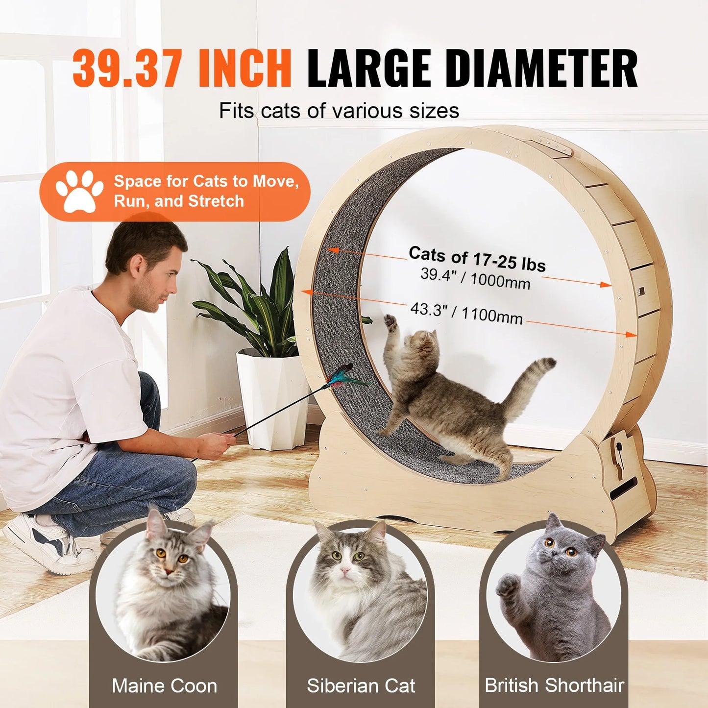 Wooden Cat Exercise Wheel Indoor Running Wheel With Detachable Carpet
