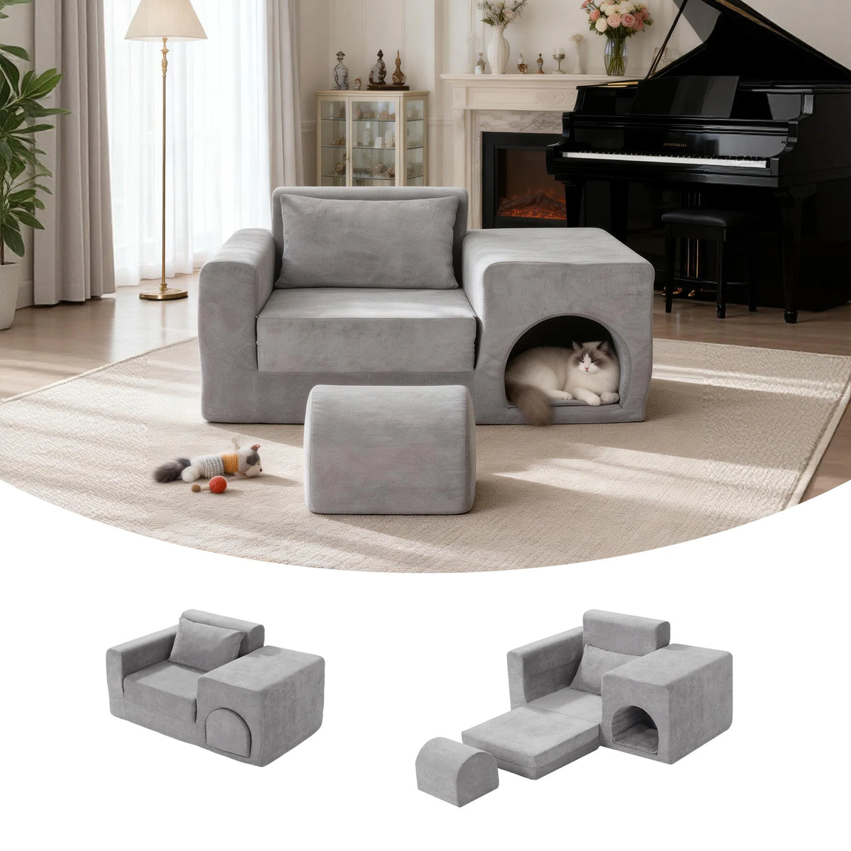 5-In-1 No Assembly Sofa Bed With Ottoman Pet Friendly