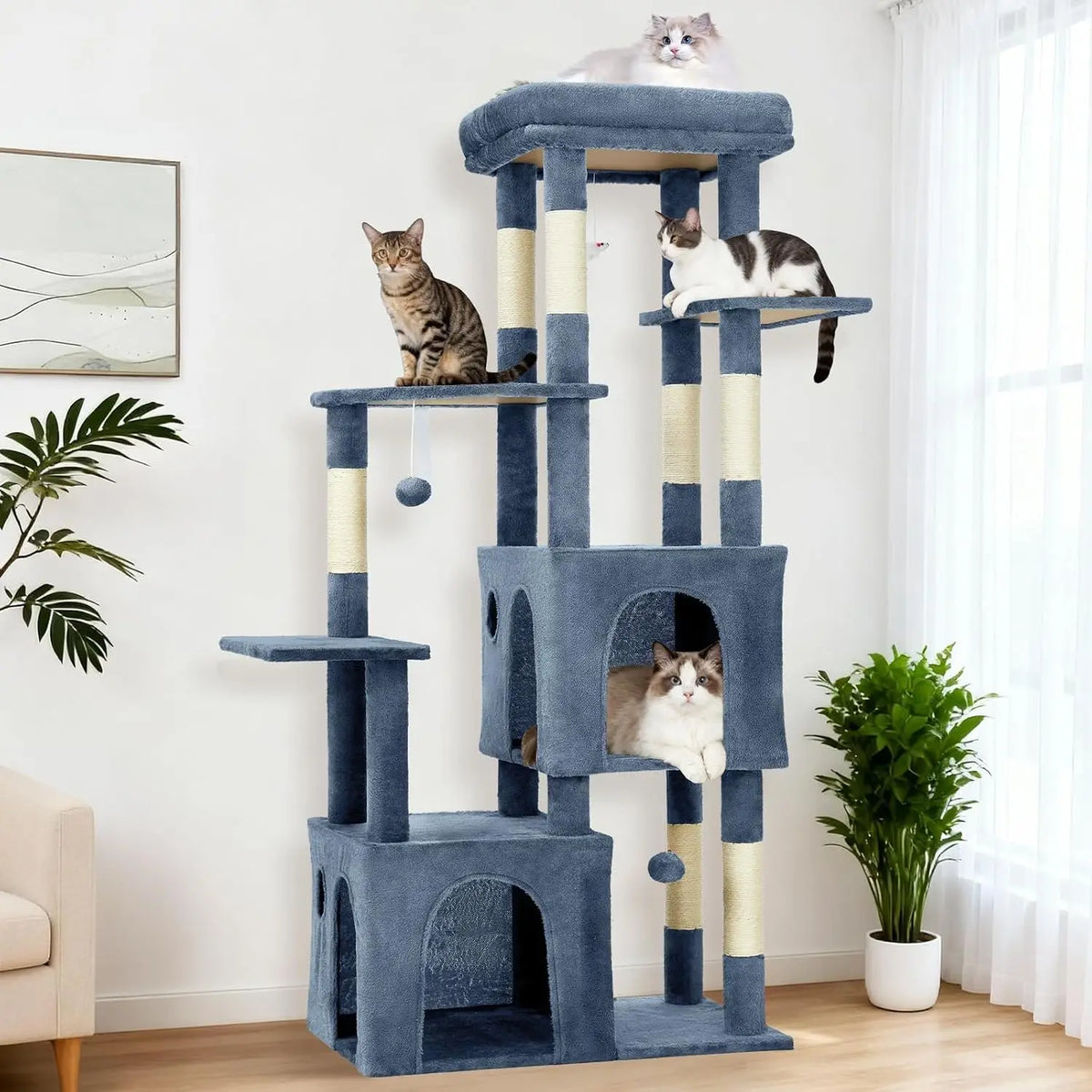 Multi Level Cat Tree Tower With Scratching Posts And Condos