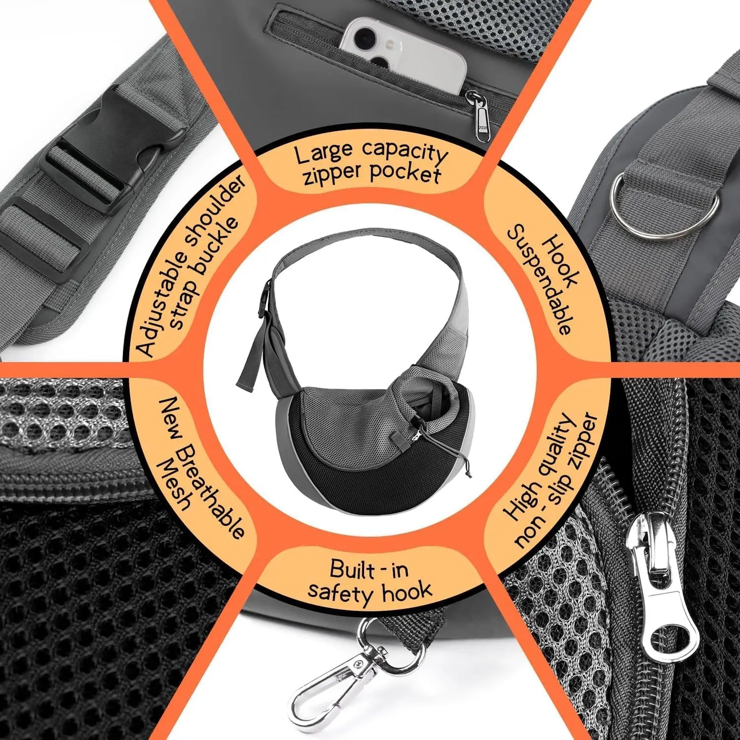 Pet Sling Carrier For Small Dogs And Cats With Breathable Mesh And Safe Hook