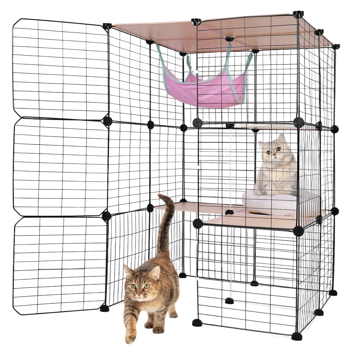 3 Tiers Indoor Cat Enclosure With Hammock And Bed Playpen For 1 To 3 Cats