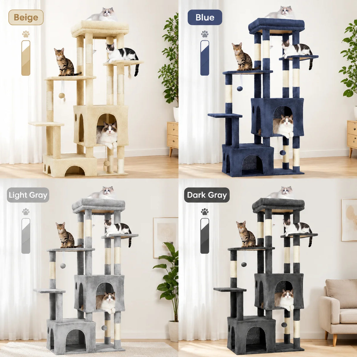 Multi Level Cat Tree Tower With Scratching Posts And Condos
