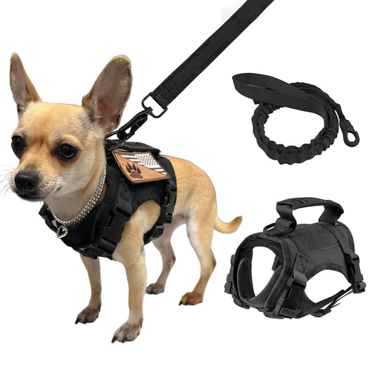 PETRAVEL Tactical Puppy Harness Leash Set For Small Dogs Training