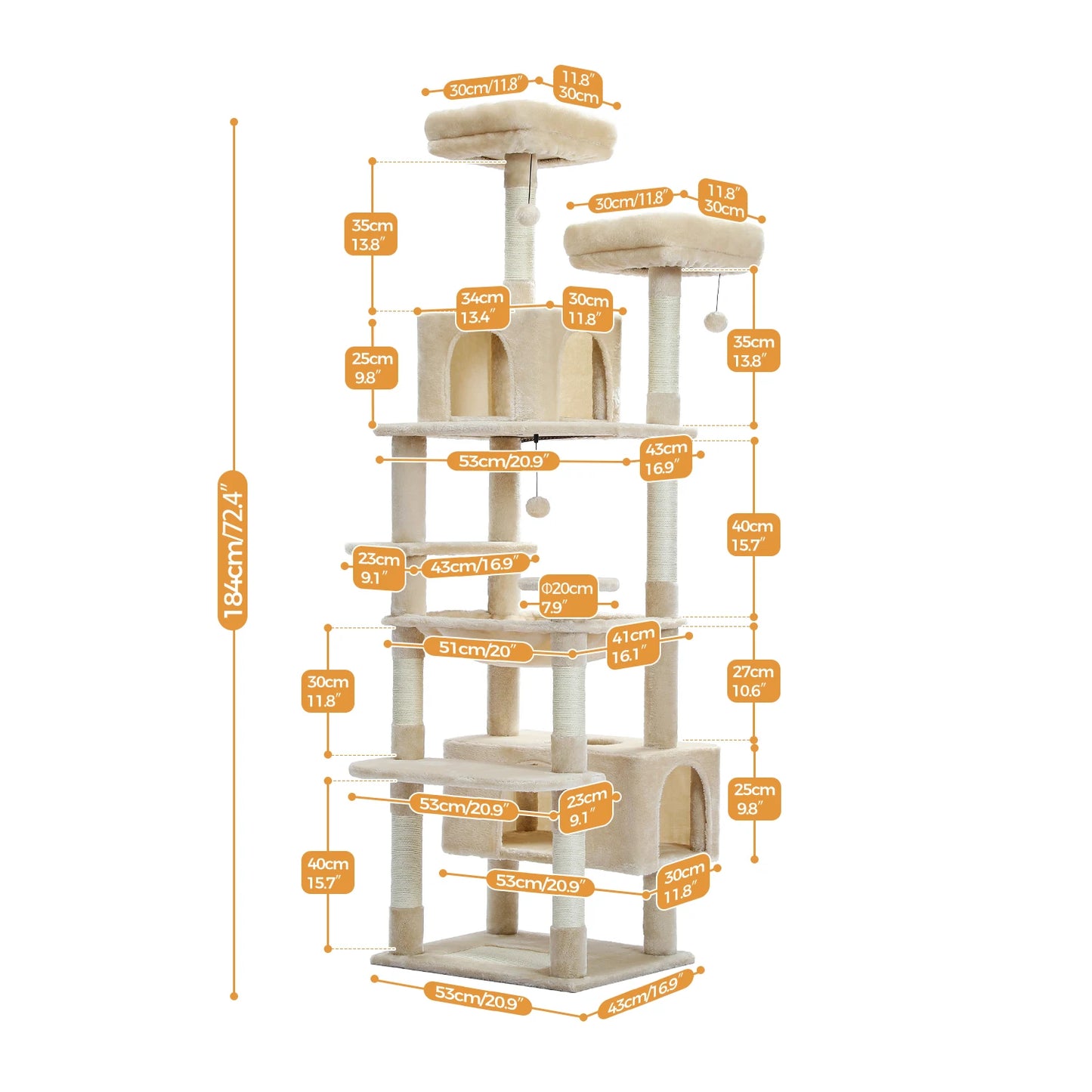 PEQULTI CN Multi Level Cat Tree Tower With Scratching Posts Cat Condo And Hammock