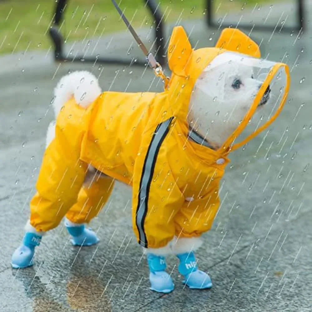 Bear Shape Dog Raincoat With Hat Reflective Waterproof Hooded Coat