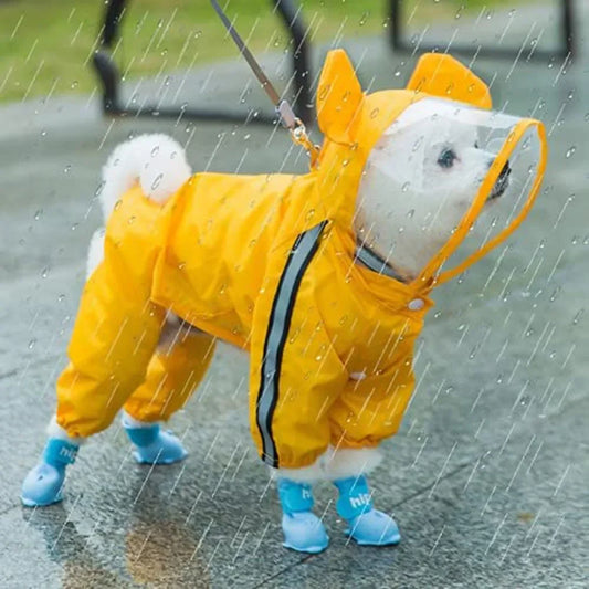 Bear Shape Dog Raincoat With Hat Reflective Waterproof Hooded Coat