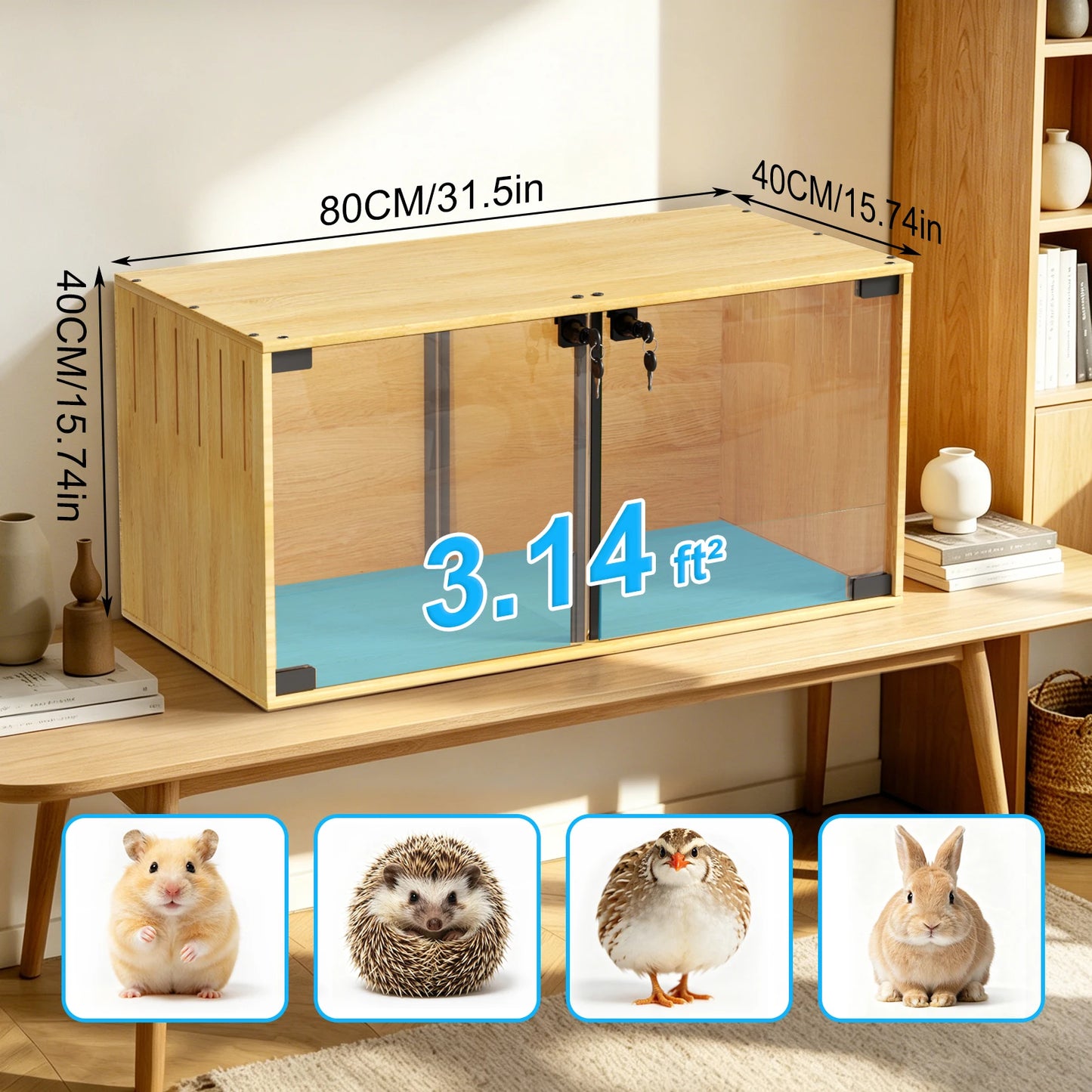 Wooden Hamster Cage Chew Proof Small Animal Habitat With Doors