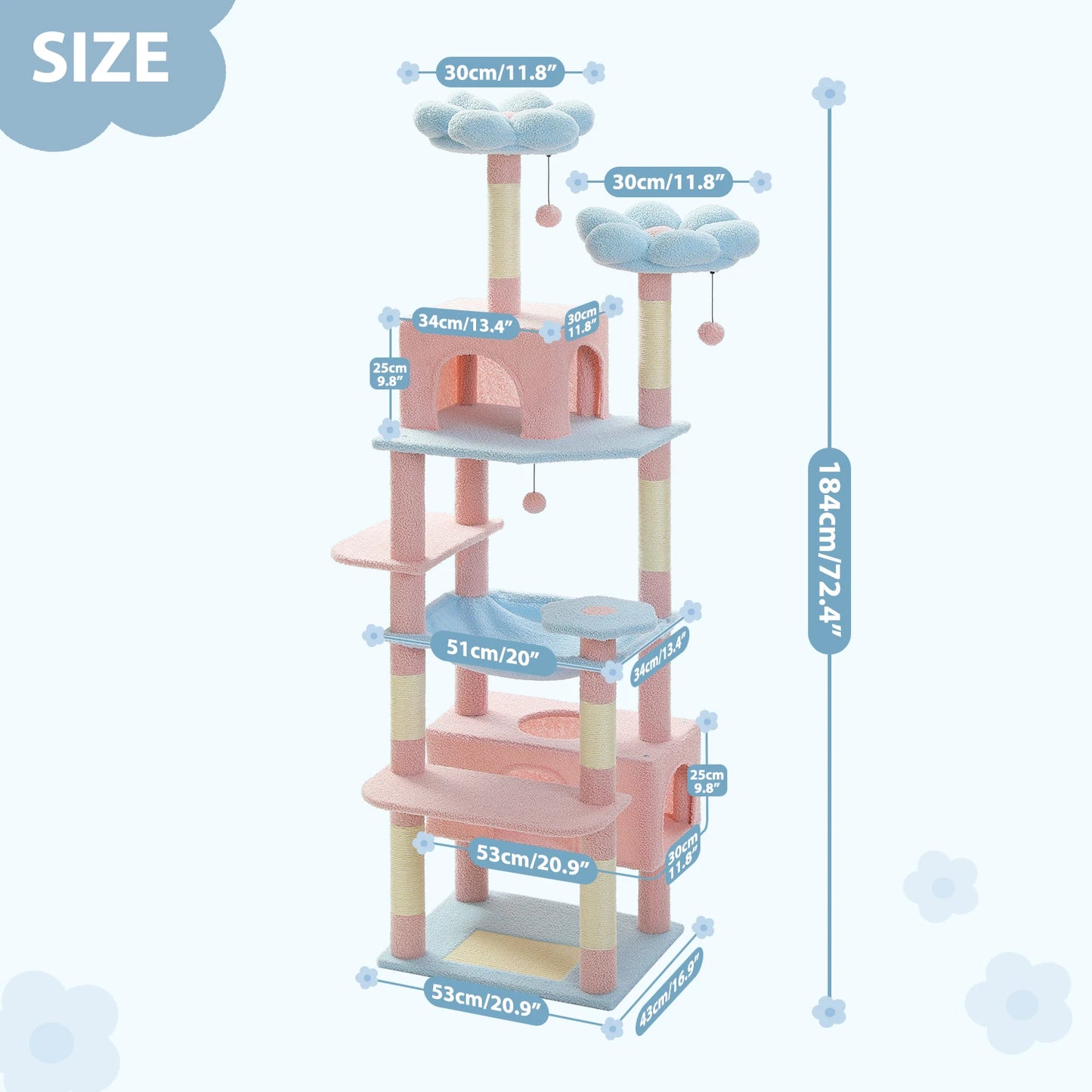 PETEPELA Cat Tree Tower With Sisal Posts Padded Perches And Condos