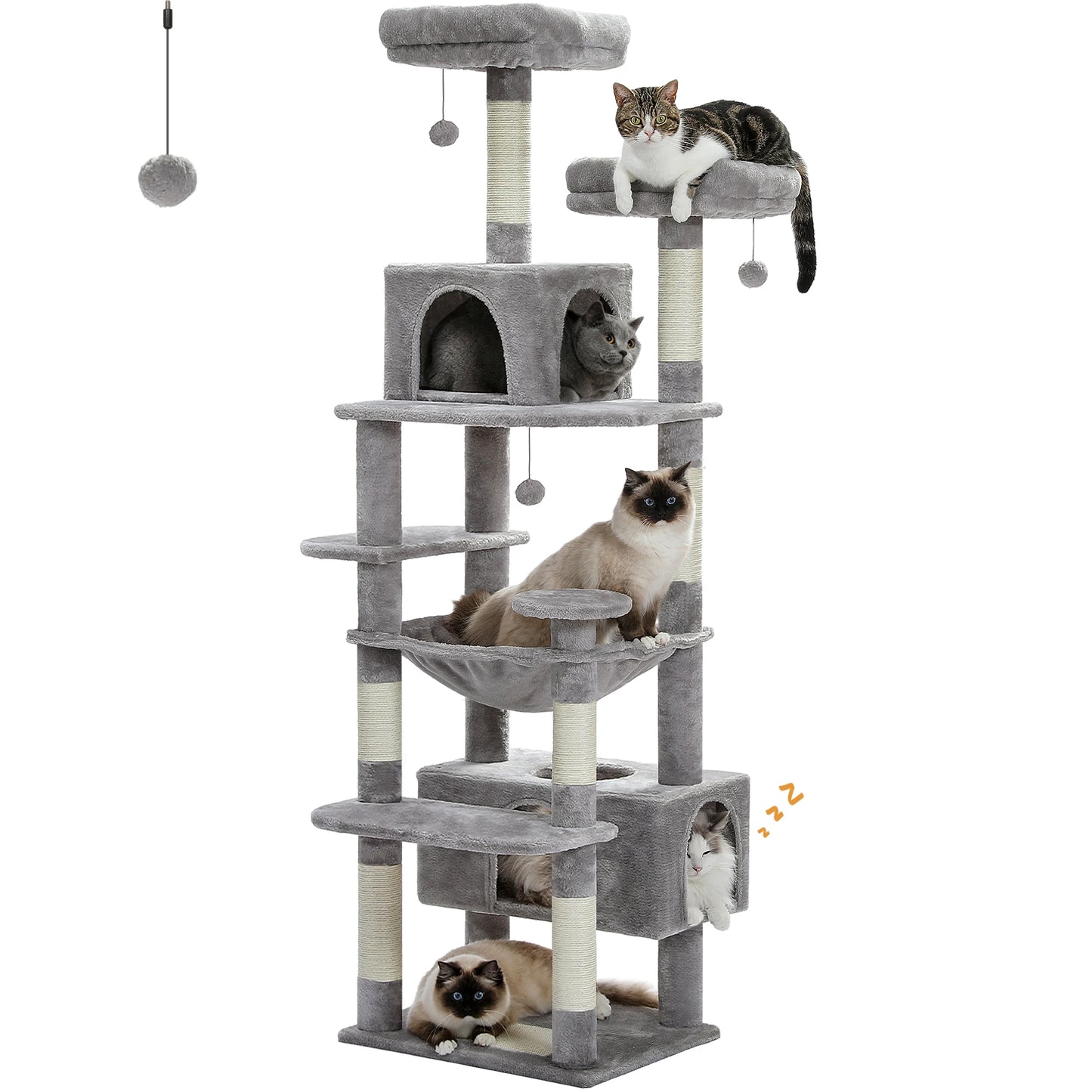 PEQULTI CN Multi Level Cat Tree Tower With Scratching Posts Cat Condo And Hammock