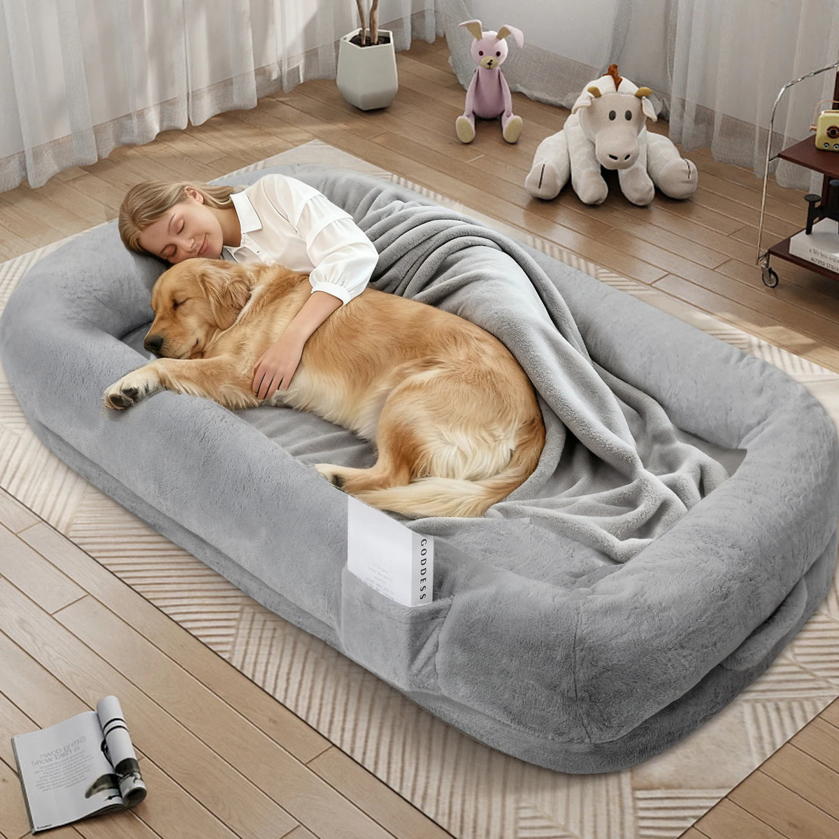 Large Human Dog Bed Orthopedic Faux Fur With Removable Cover