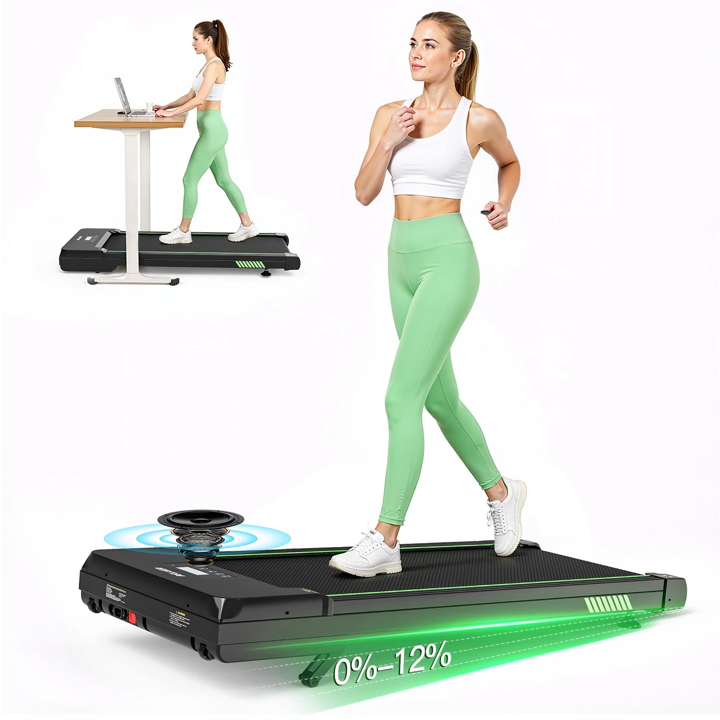 AKLUER Walking Pad With 12 Percent Auto Incline 2.5HP Treadmill