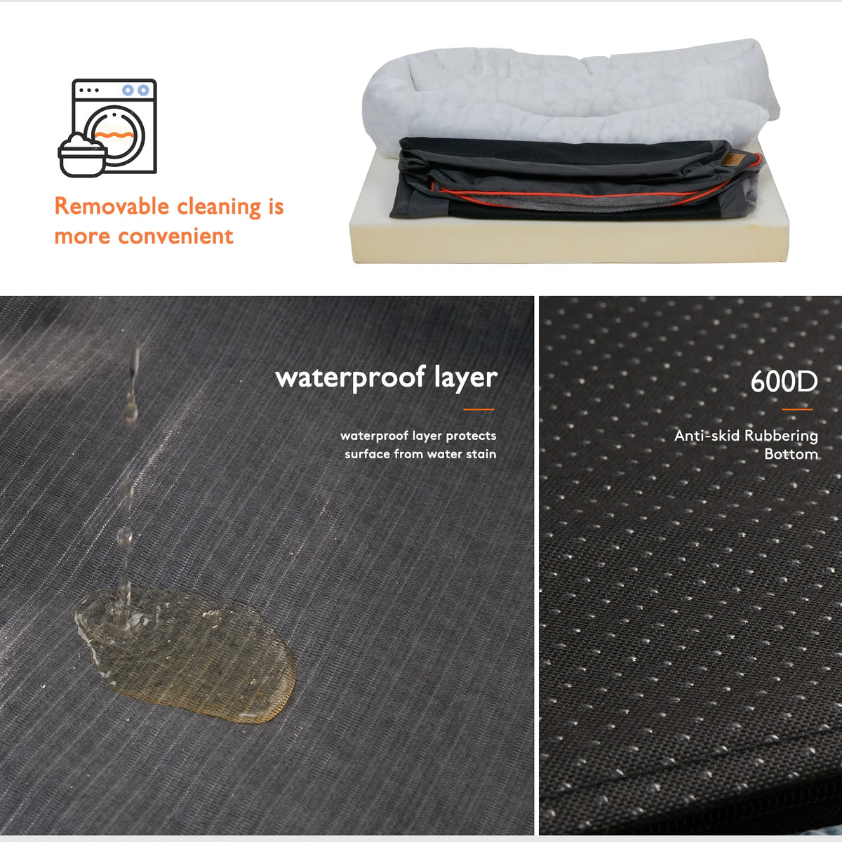 BINGOPAW Waterproof Washable Fleece Dog Bed With Removable Cover