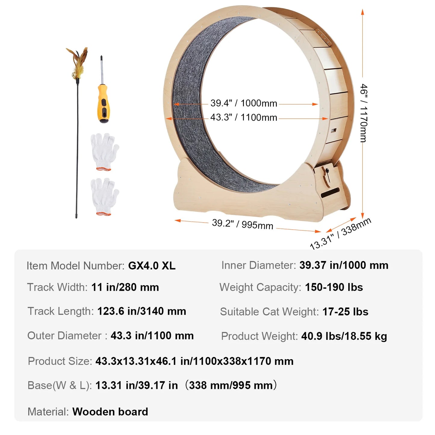 Wooden Cat Exercise Wheel Indoor Running Wheel With Detachable Carpet