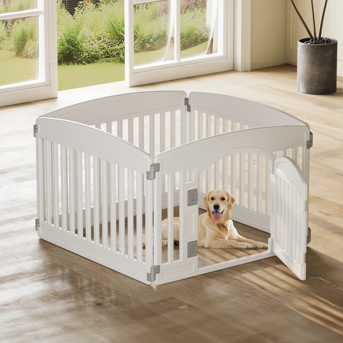 JHK Plastic Dog Playpen Expandable 6 Panel Portable Indoor Outdoor Fence