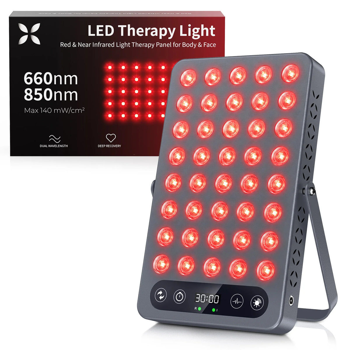 Red Light Therapy Panel, 660nm Red Light & 850nm Near Infrared Therapy, 140mW/cm² High Irradiance, 40-LED 3-Mode Panel with 10/20/40Hz Pulsing, Adjustable Stand & 5–30 Min Timer for Face and Body