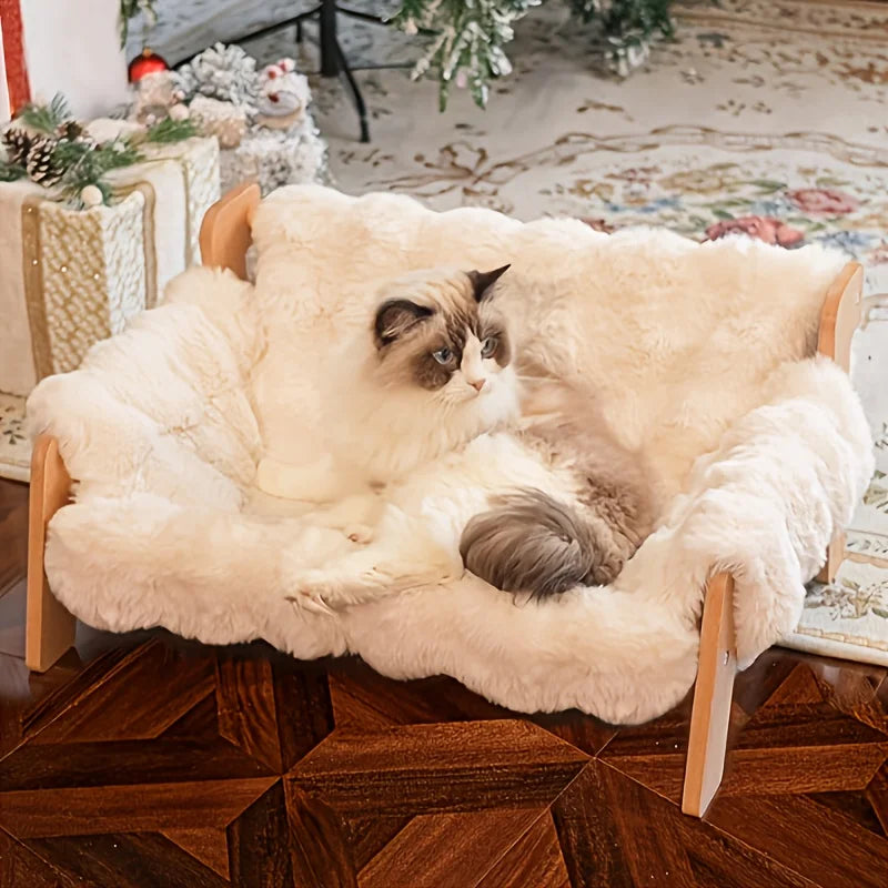 Raised Solid Wood Pet Couch Bed Elevated Cat Sofa Frame