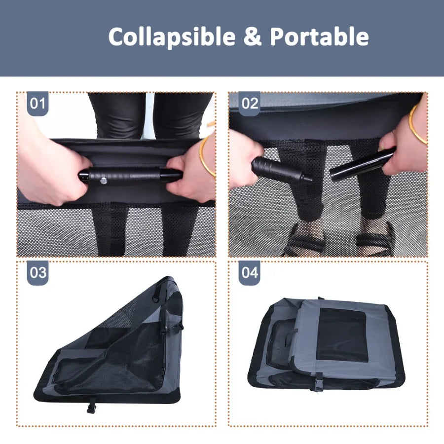 Soft-Pet Crate 3-Door Folding Kennel For Dogs And Cats