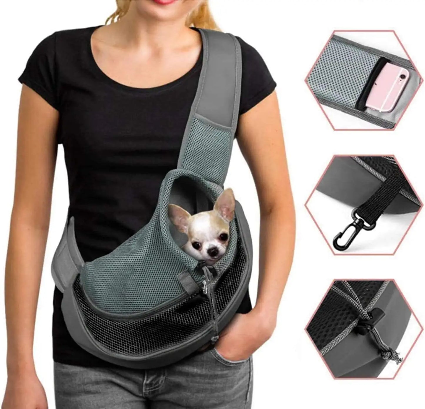 Pet Sling Carrier For Small Dogs And Cats With Breathable Mesh And Safe Hook