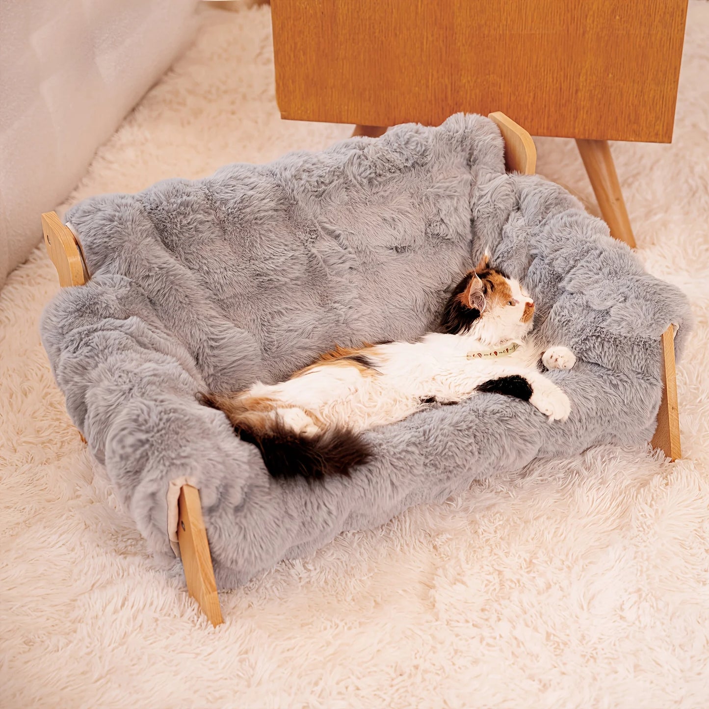 Raised Solid Wood Pet Couch Bed Elevated Cat Sofa Frame