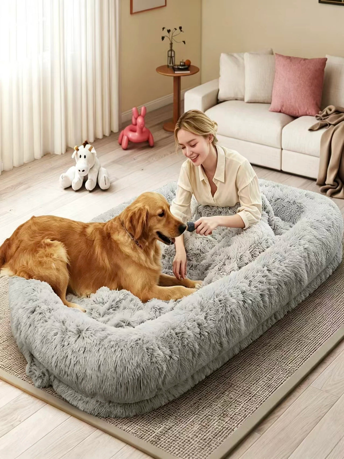 Large Human Dog Bed Orthopedic Faux Fur With Removable Cover