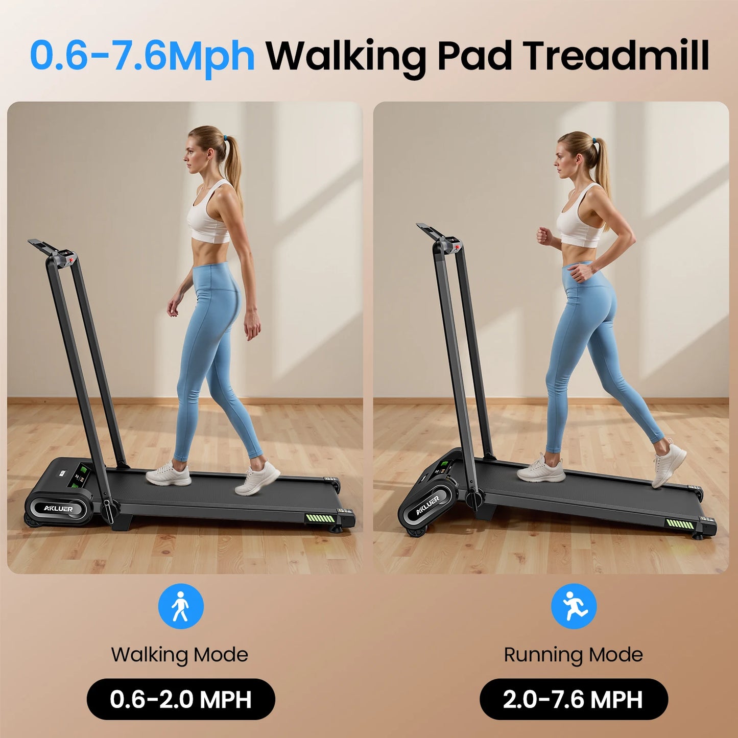 AKLUER Auto Incline Walking Pad UnderDesk Treadmill 2.5HP