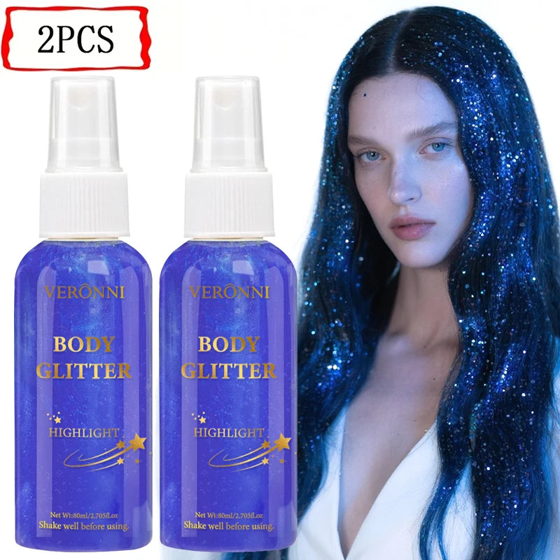 VERONNI Body Glitter Spray Shimmer Highlighter For Hair And Body