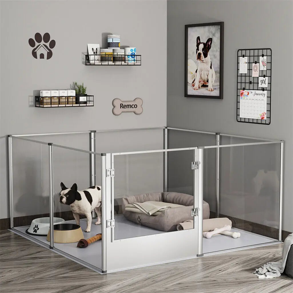 BINGOPAW Clear Acrylic Pet Playpen Whelping Pen Cage Waterproof Pad