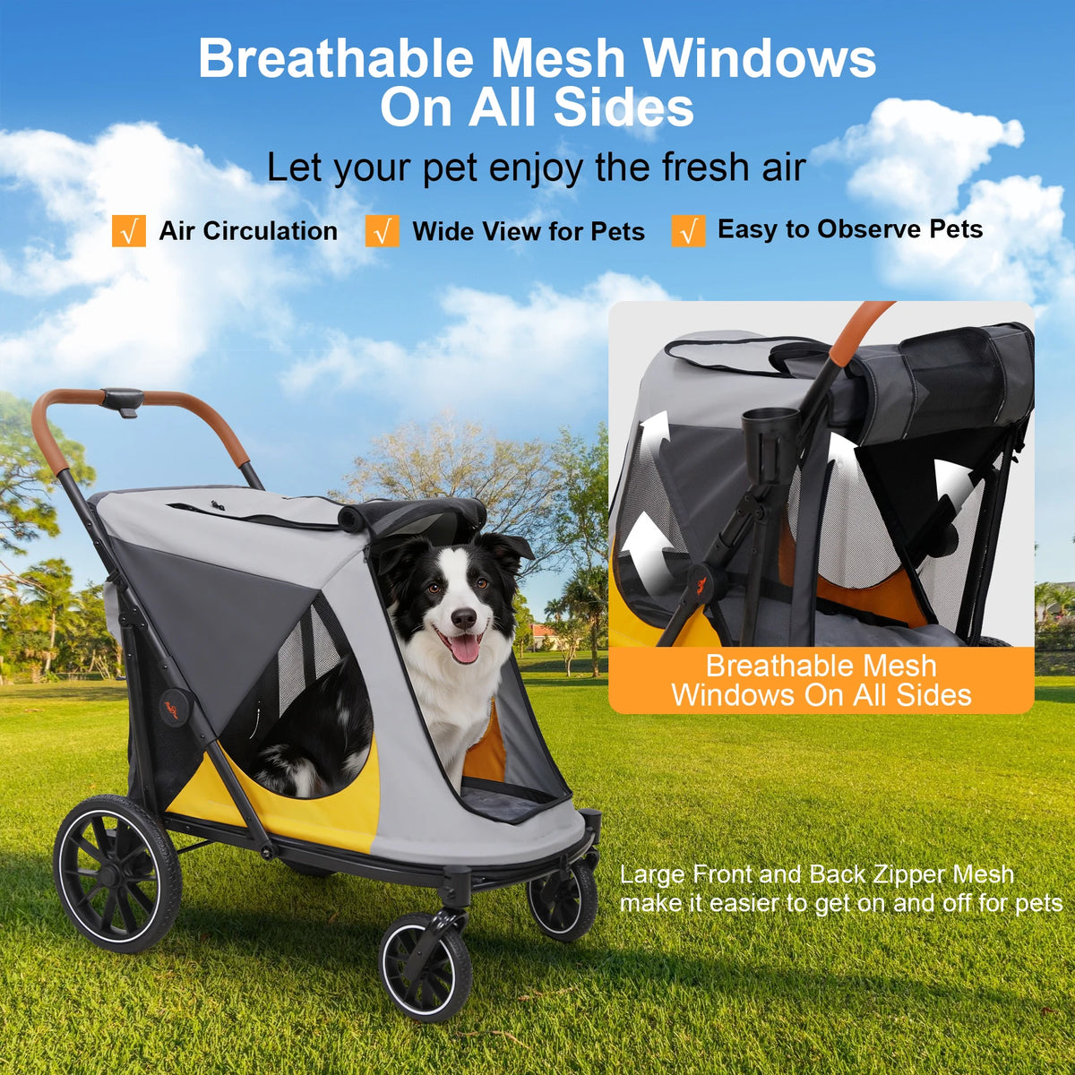 Foldable Pet Dog Stroller Rolling Cat Carrier For Senior Pets