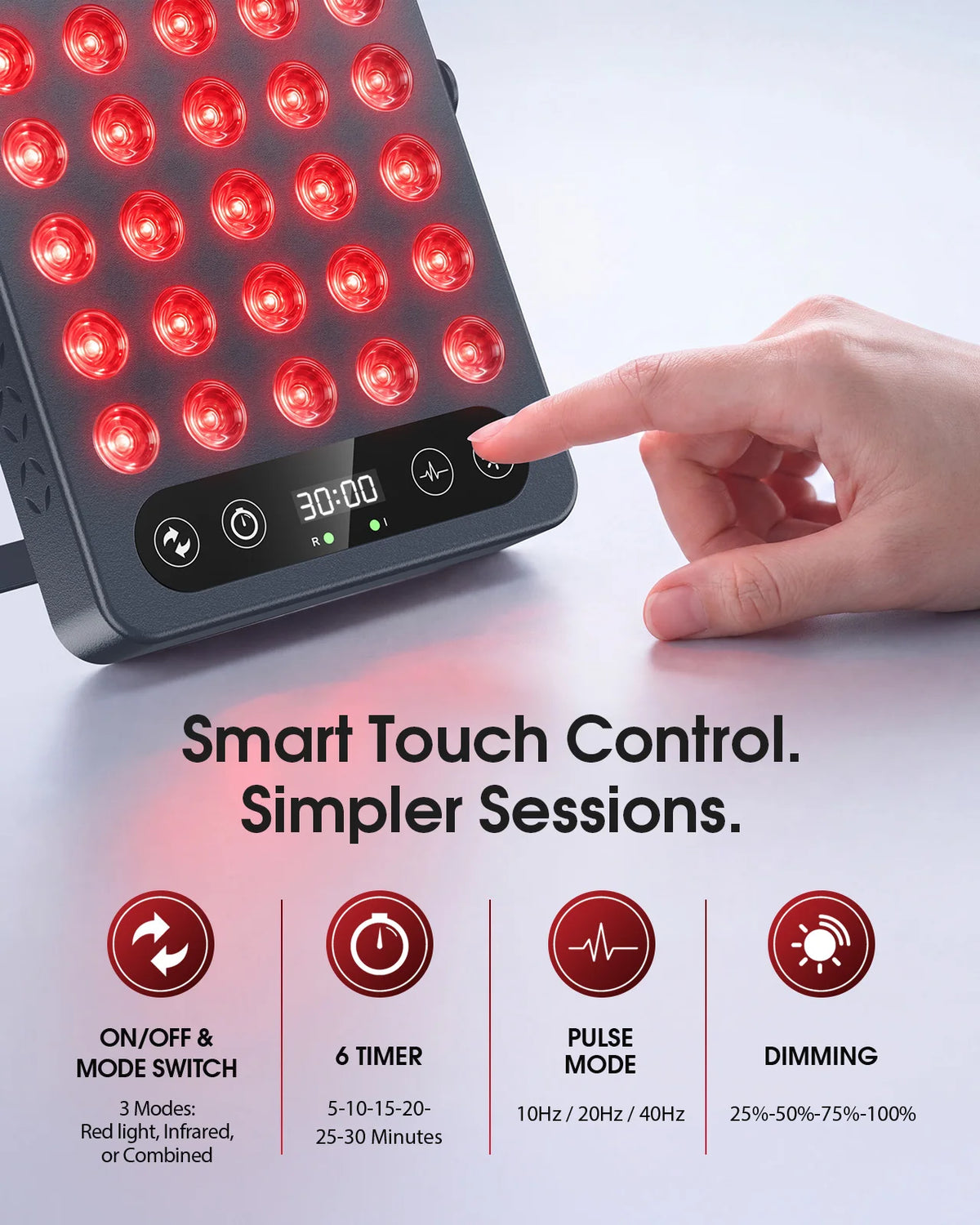 Red Light Therapy Panel, 660nm Red Light & 850nm Near Infrared Therapy, 140mW/cm² High Irradiance, 40-LED 3-Mode Panel with 10/20/40Hz Pulsing, Adjustable Stand & 5–30 Min Timer for Face and Body
