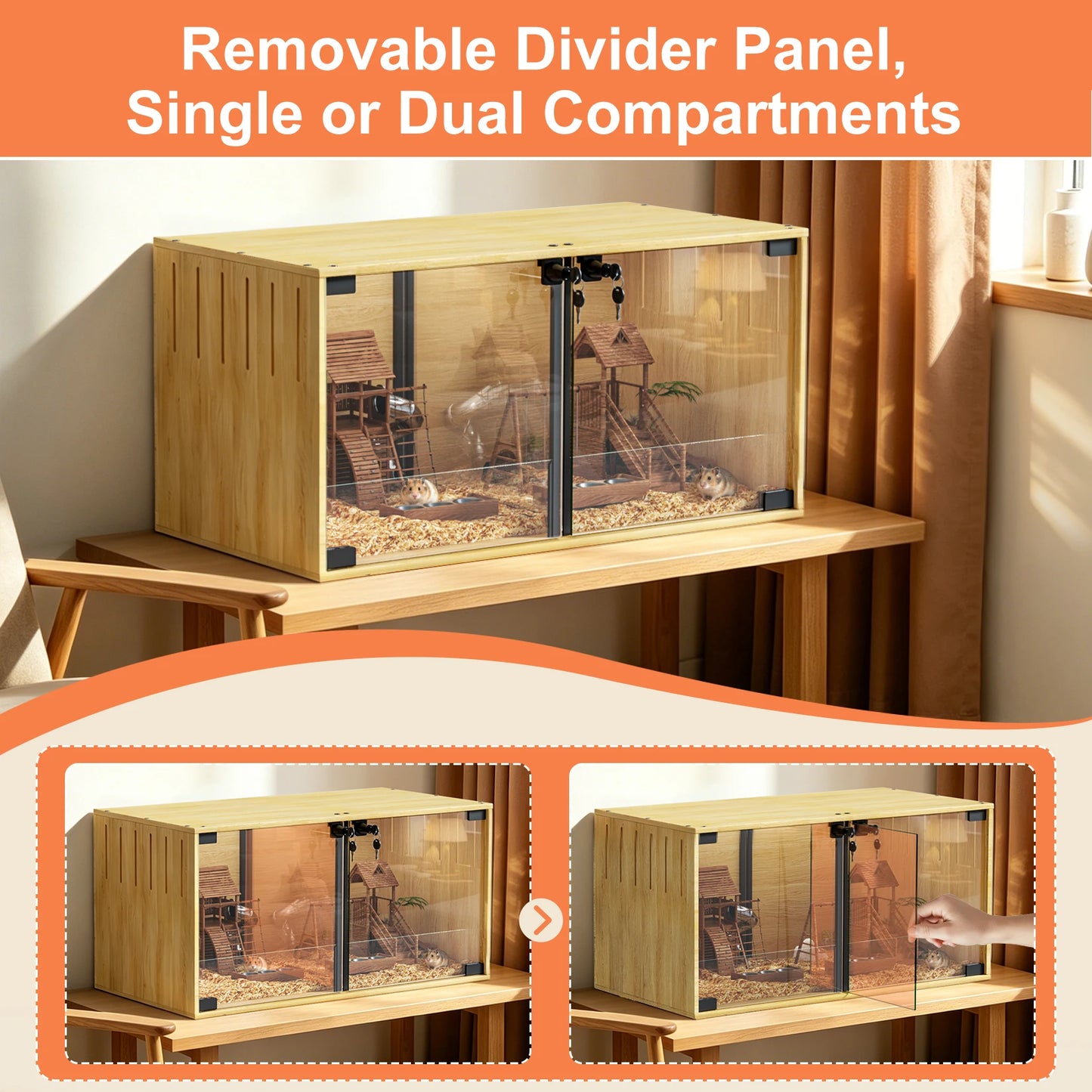 Wooden Hamster Cage Chew Proof Small Animal Habitat With Doors
