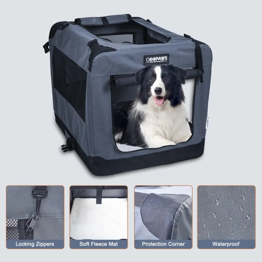 Soft-Pet Crate 3-Door Folding Kennel For Dogs And Cats