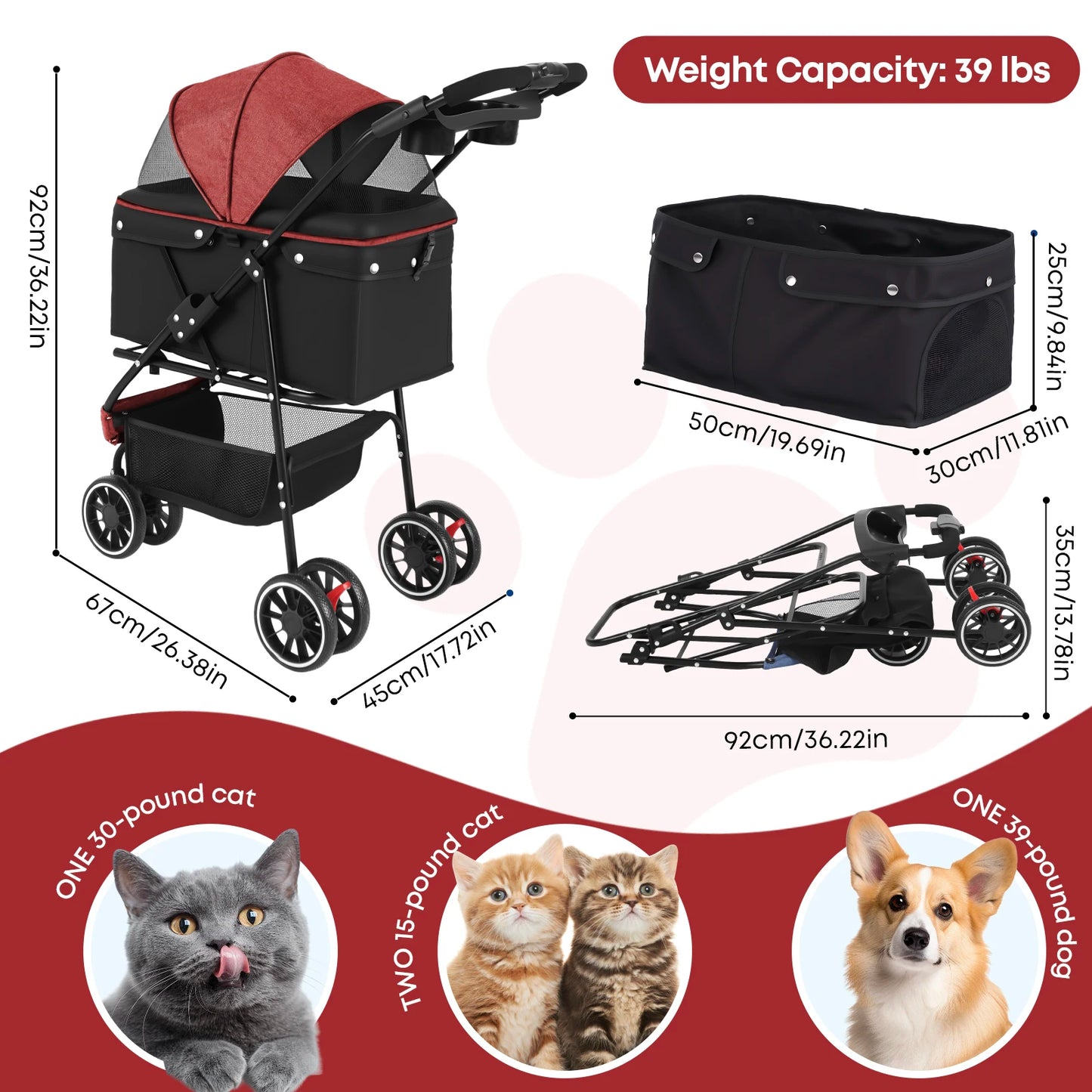 Chihuahua Pet Stroller Foldable for Small Medium Cats and Dogs