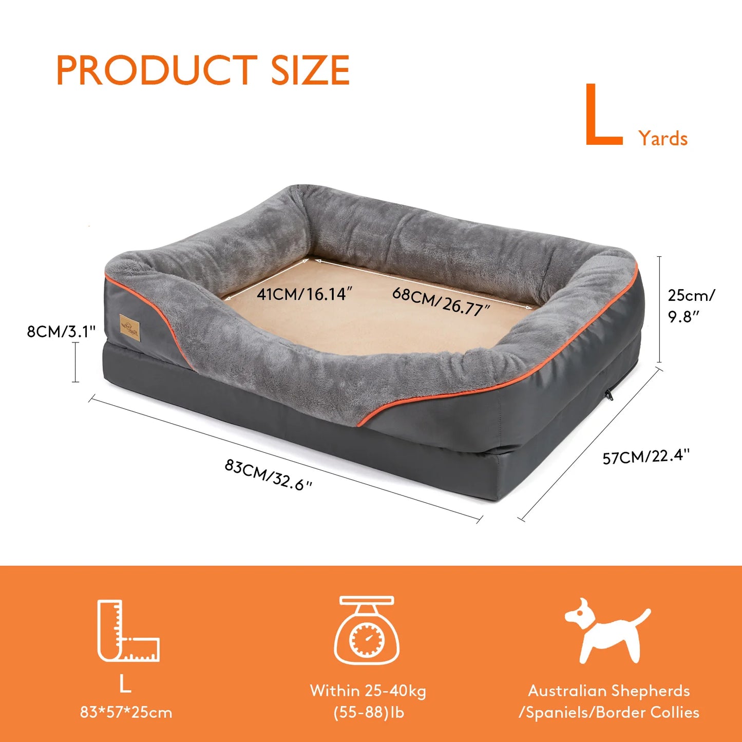 BORWART Orthopedic Memory Foam Dog Bed Sofa With Waterproof Removable Cover