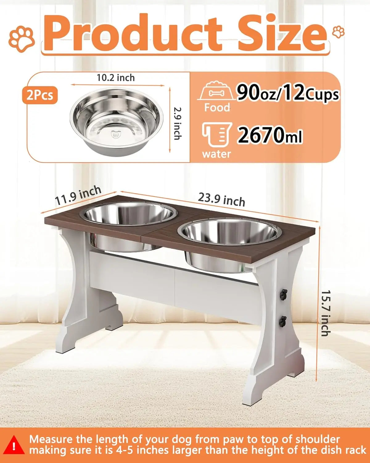 Elevated Dog Bowl Stand With 12 Cup Capacity Farmhouse Style