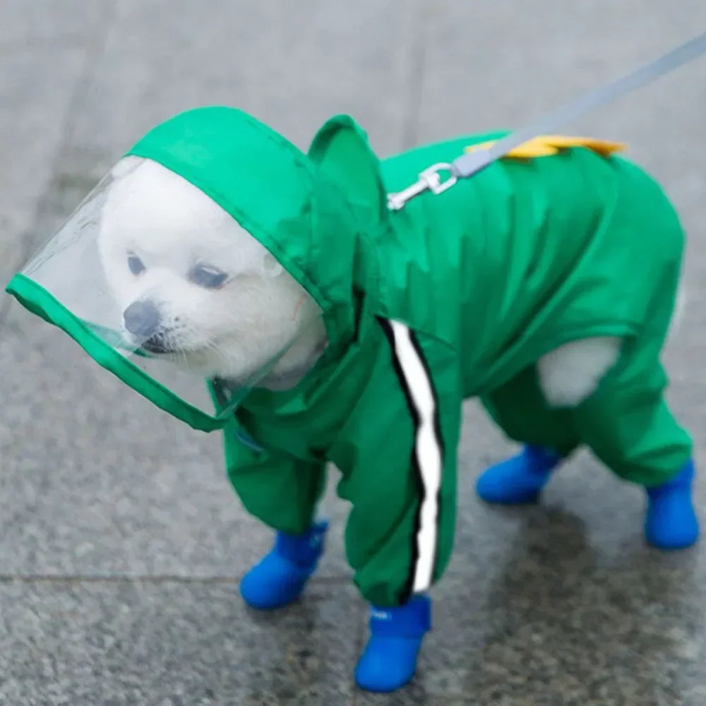 Bear Shape Dog Raincoat With Hat Reflective Waterproof Hooded Coat