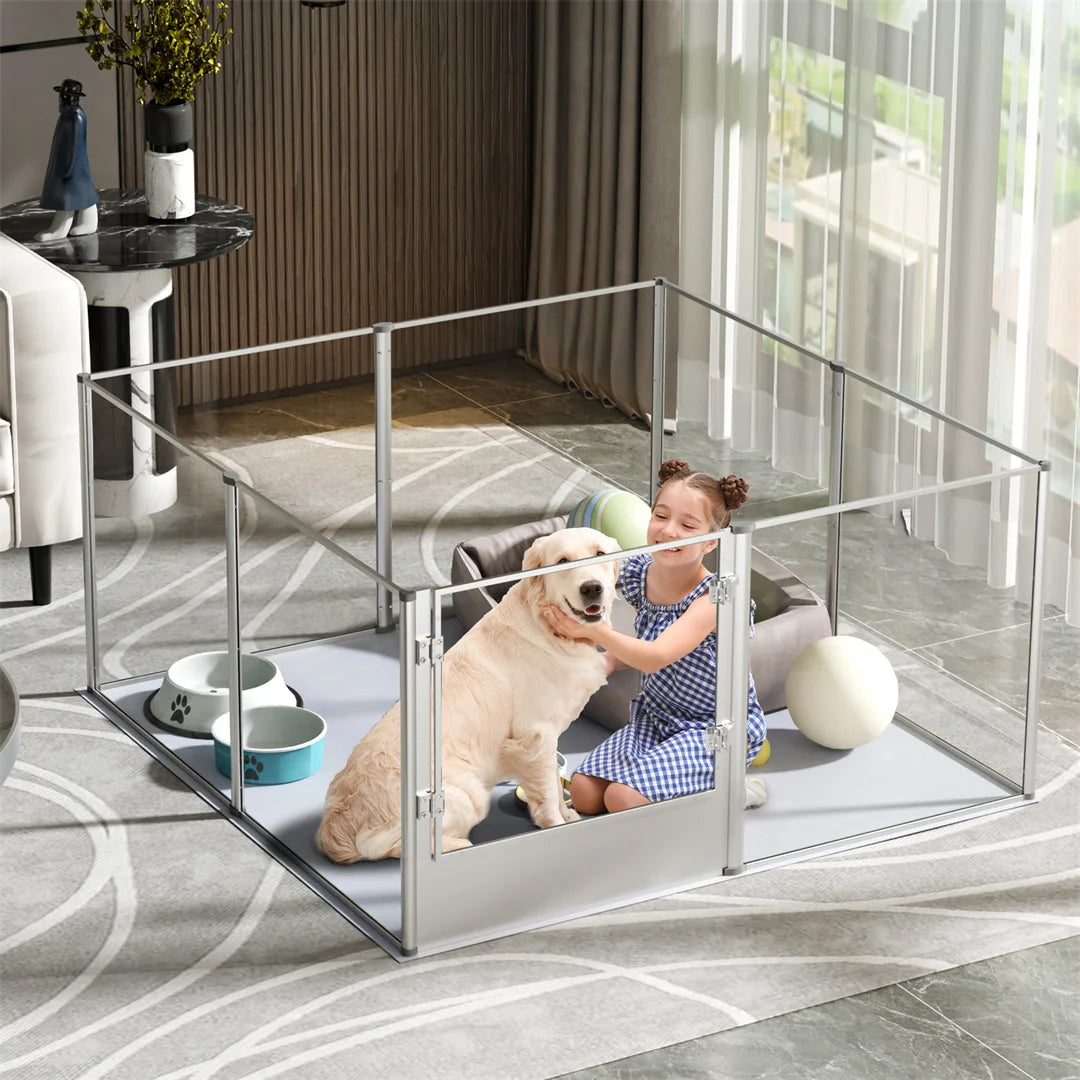 BINGOPAW Clear Acrylic Pet Playpen Whelping Pen Cage Waterproof Pad