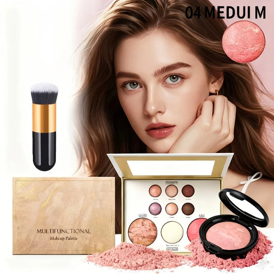 Dream of Tuscany Baked Palette with Pressed Powder & Makeup Brush, Full‑Size, Contains Blush, Highlighter, Eyeshadow & Pressed Powder, Travel‑Ready, Ideal Holiday Gift, Suitable for All Skin Types