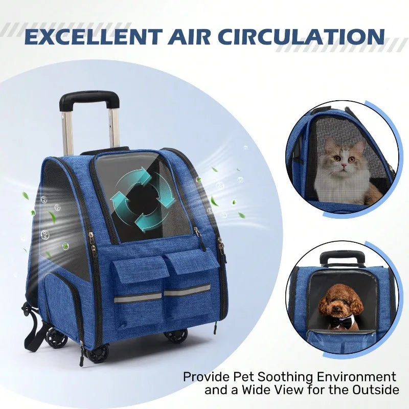 Rolling Pet Carrier With Telescopic Handle And Shoulder Strap