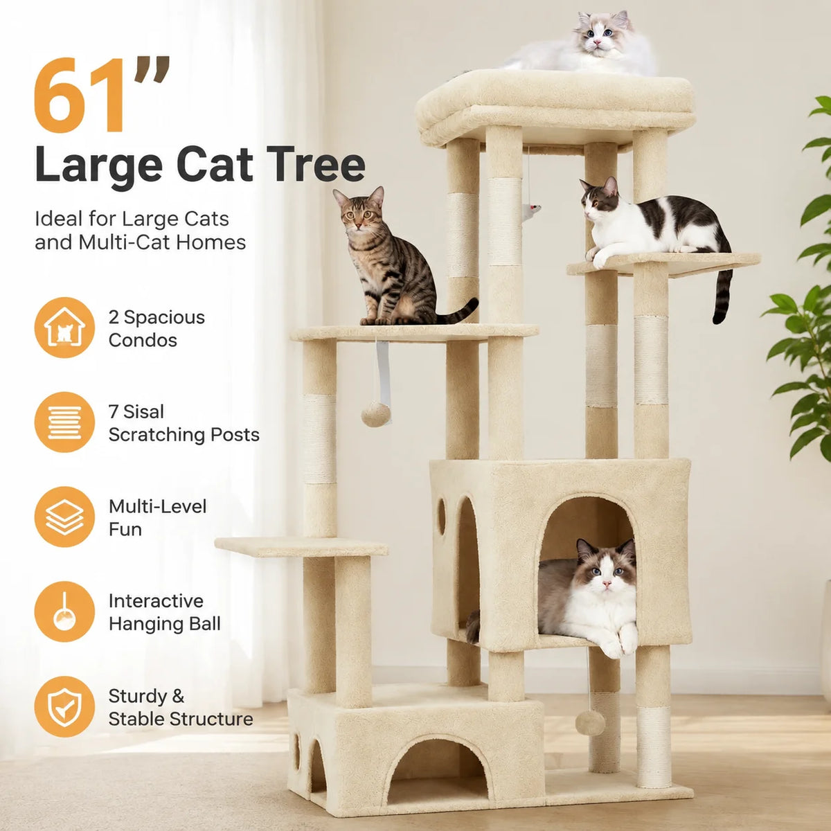 Multi Level Cat Tree Tower With Scratching Posts And Condos
