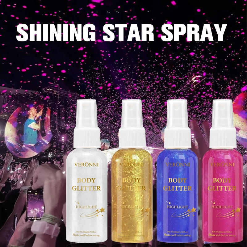 VERONNI Body Glitter Spray Shimmer Highlighter For Hair And Body