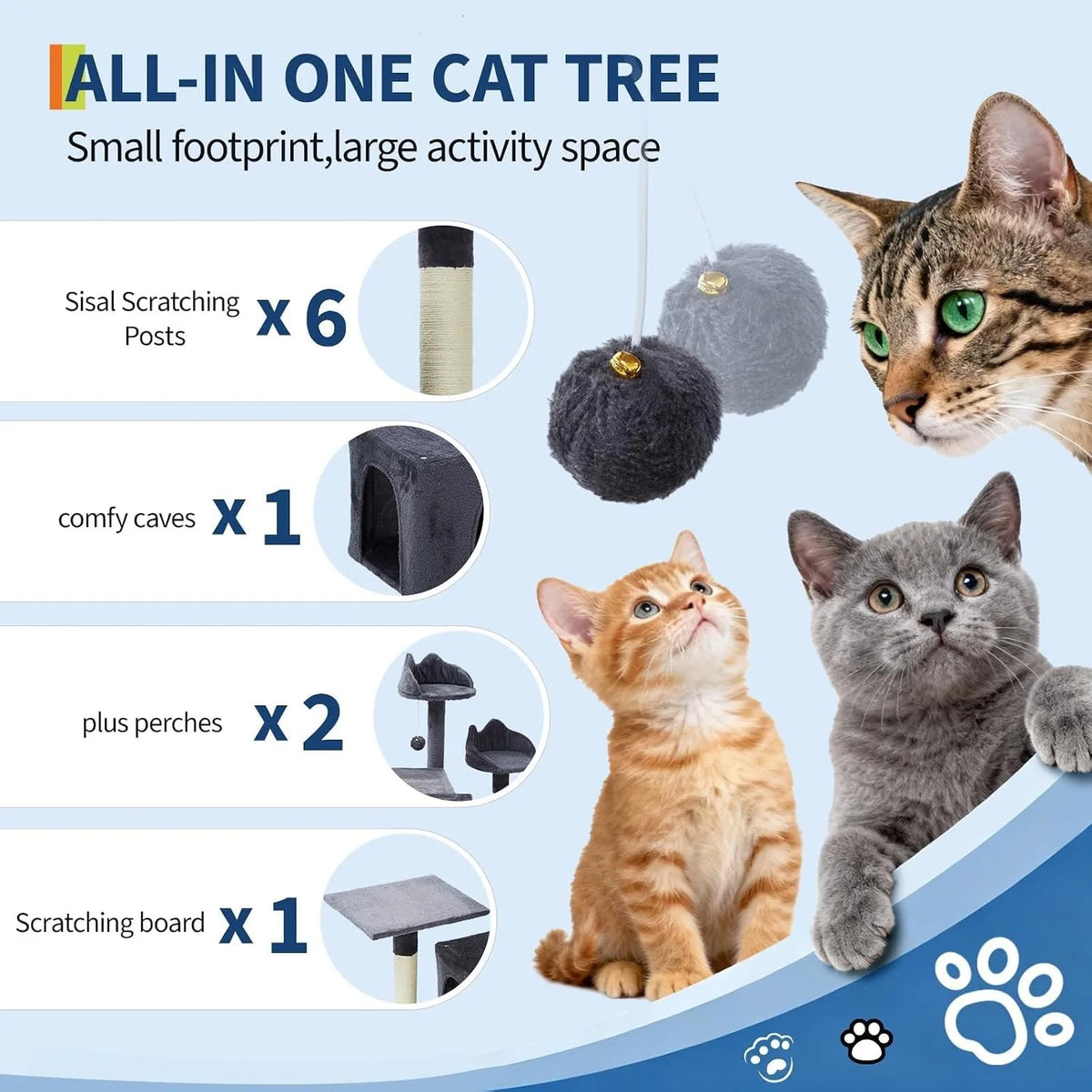 HOSSLLY Multi-Level Cat Tree Tower With Scratching Posts And Hammock