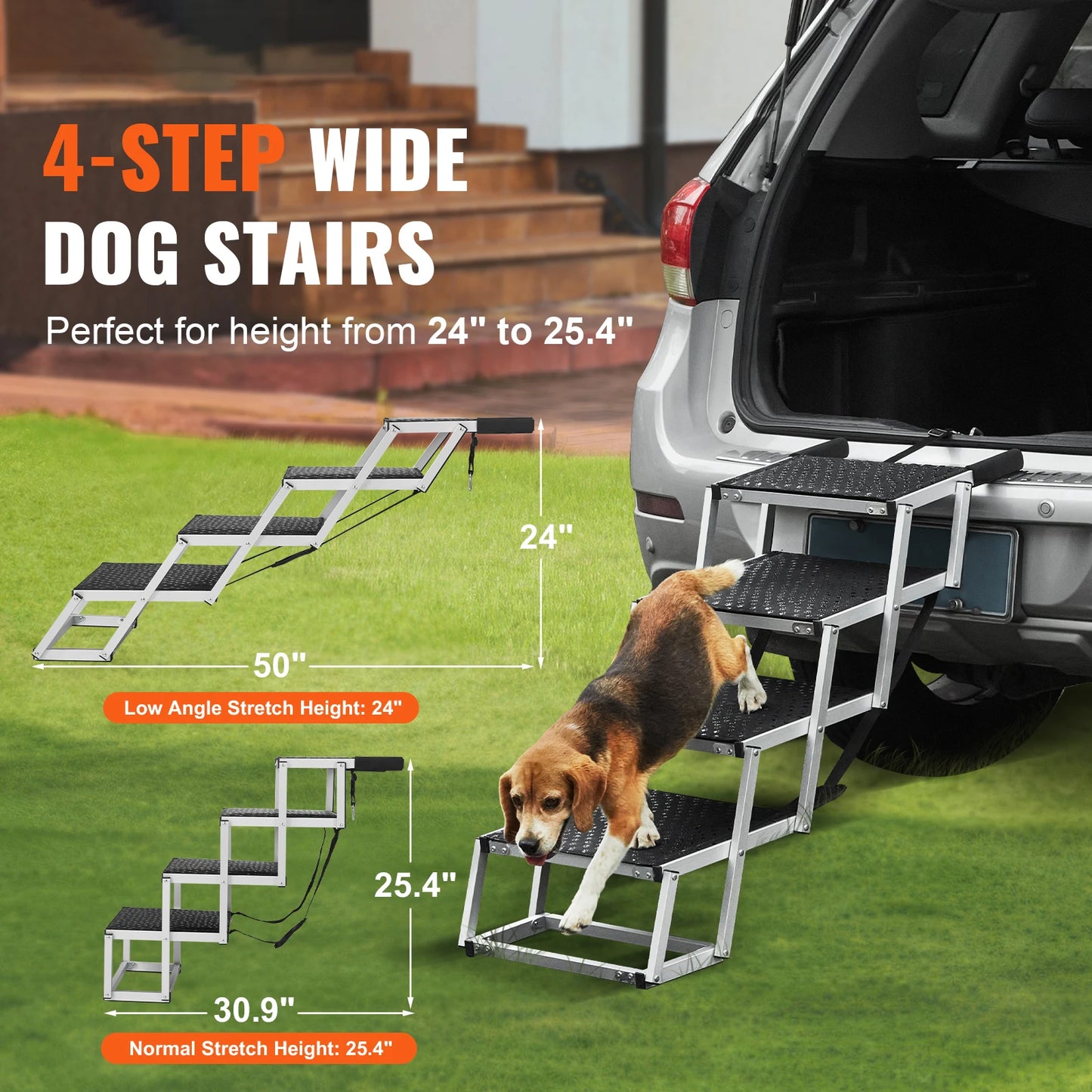 SucceBuy Dog Car Stair Folding Lightweight Aluminum Pet Steps