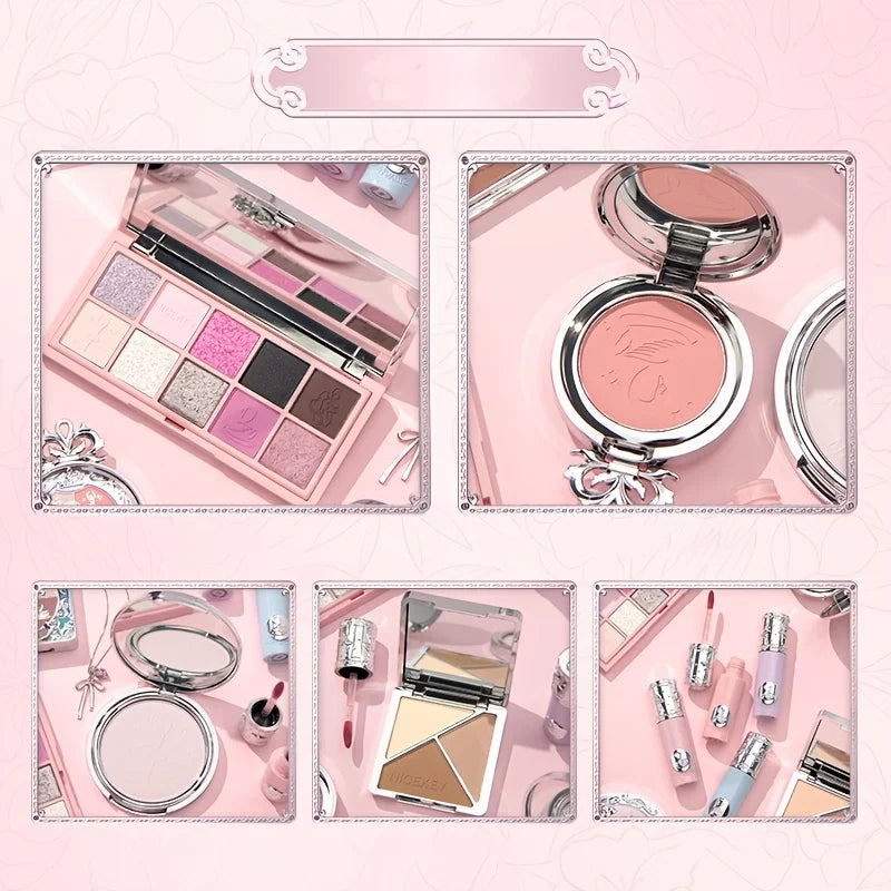 Swan Ballet 9‑Piece Makeup Gift Set for Women & Beginner Students, All‑in‑One Cosmetic Kit: Eyeshadow, Pressed Powder, Lipstick, Blush. Perfect Gift for Birthday, Valentine’s Day, Halloween, Exquisite Party Present