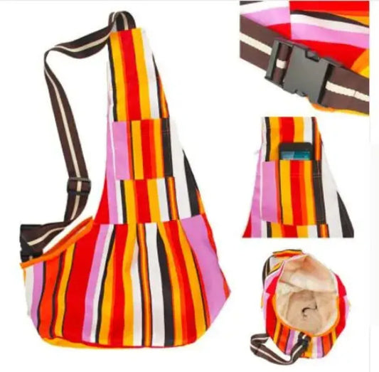 Striped Pet Sling Bag With Adjustable Shoulder Carrier For Pets
